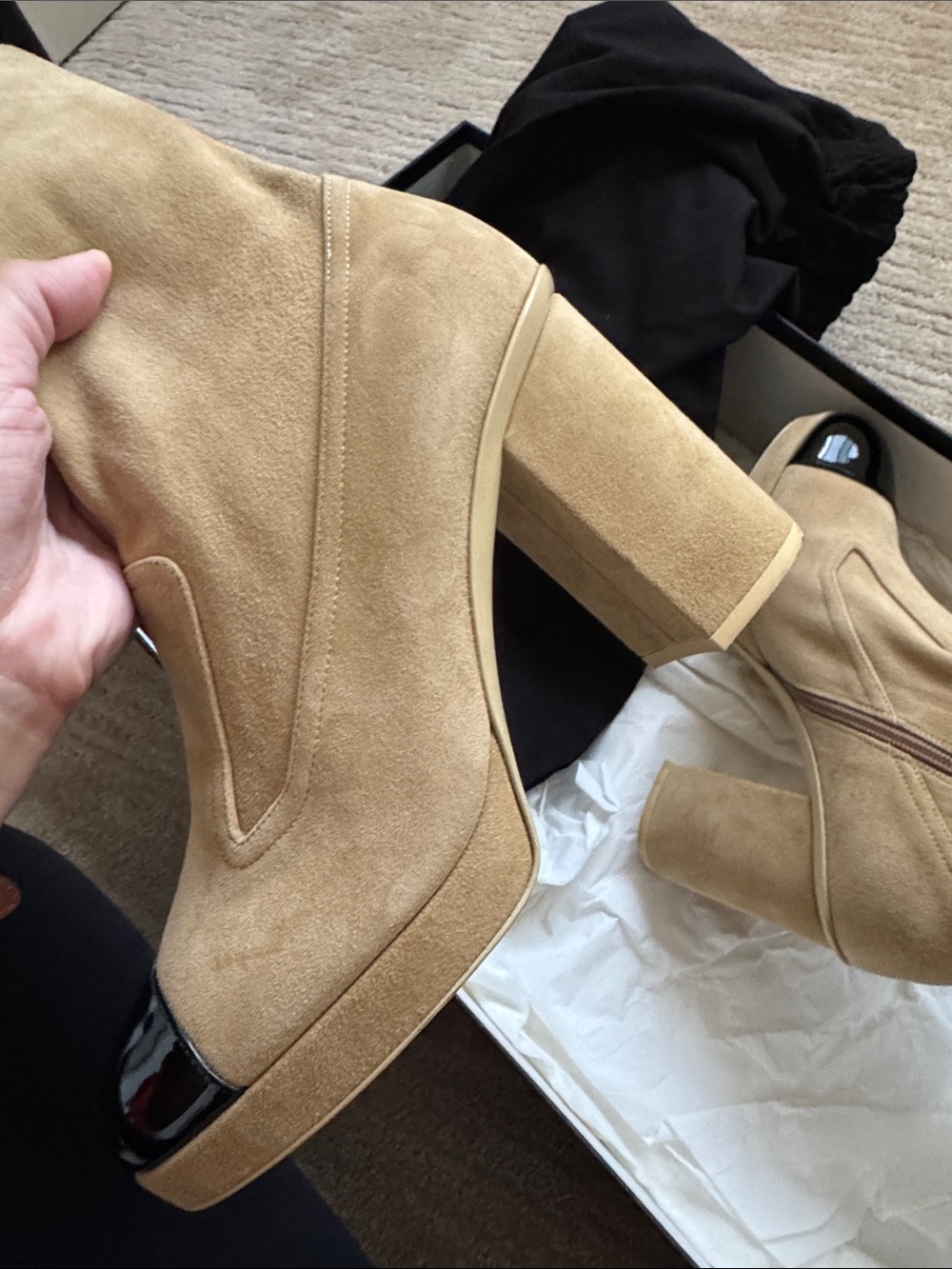 CHANEL Beige Suede Tall Boots with Platform Heel - Picture 4 of 11